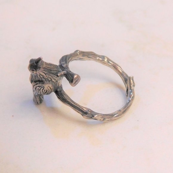 Silver Tone Unique Bird on Branch Ring - Picture 2 of 8